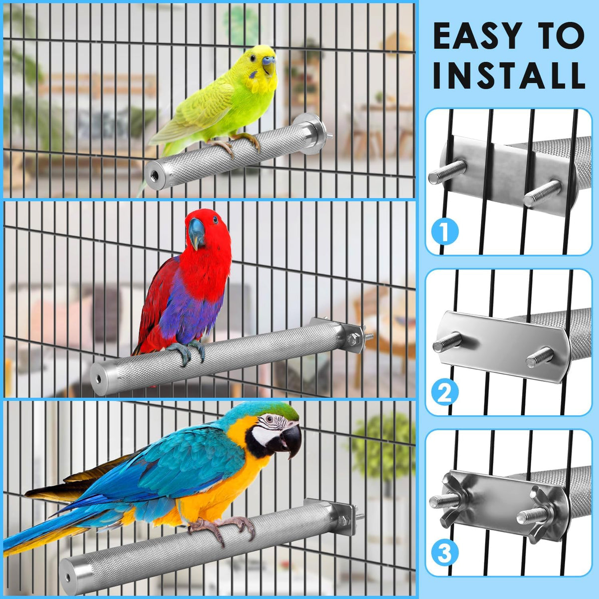 KATUMO Conure Perch - Stainless Steel Bird Stand Rough-surfaced Branch for Small Birds (6 x 0.7