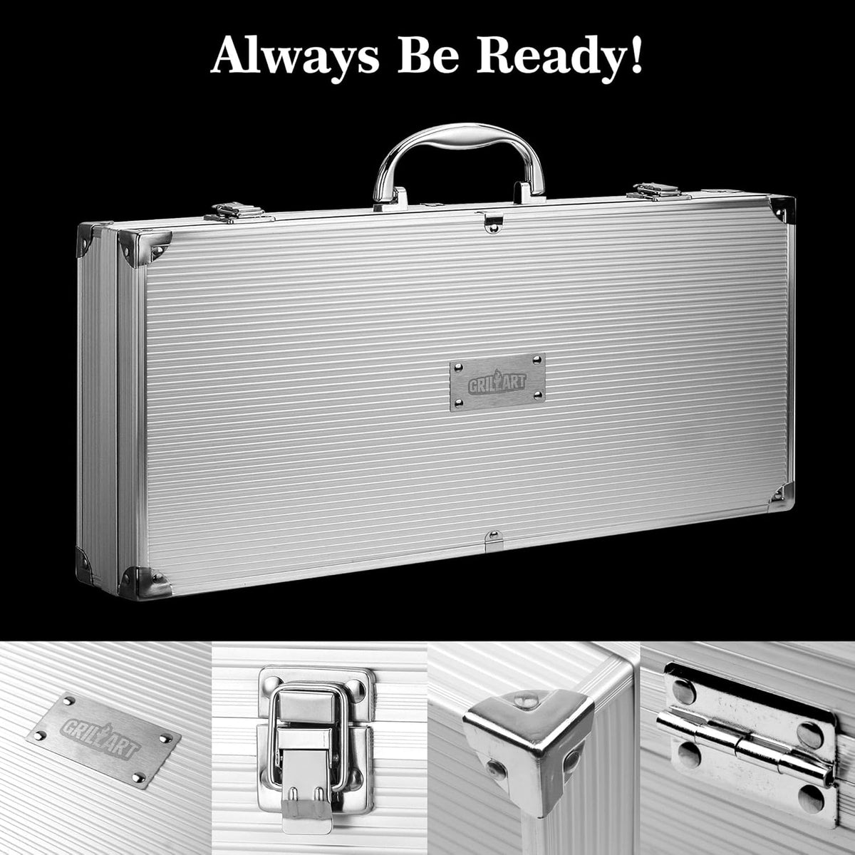 GRILLART BBQ Grill Utensil Tools Set Reinforced BBQ Tongs 19-Piece Stainless-Steel Barbecue