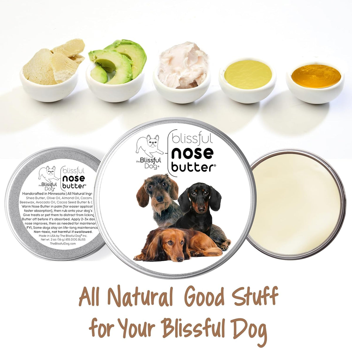 The Blissful Dog Daschund Nose Butter for Dry, Cracked Skin, Lick-Safe Dog Nose Balm with