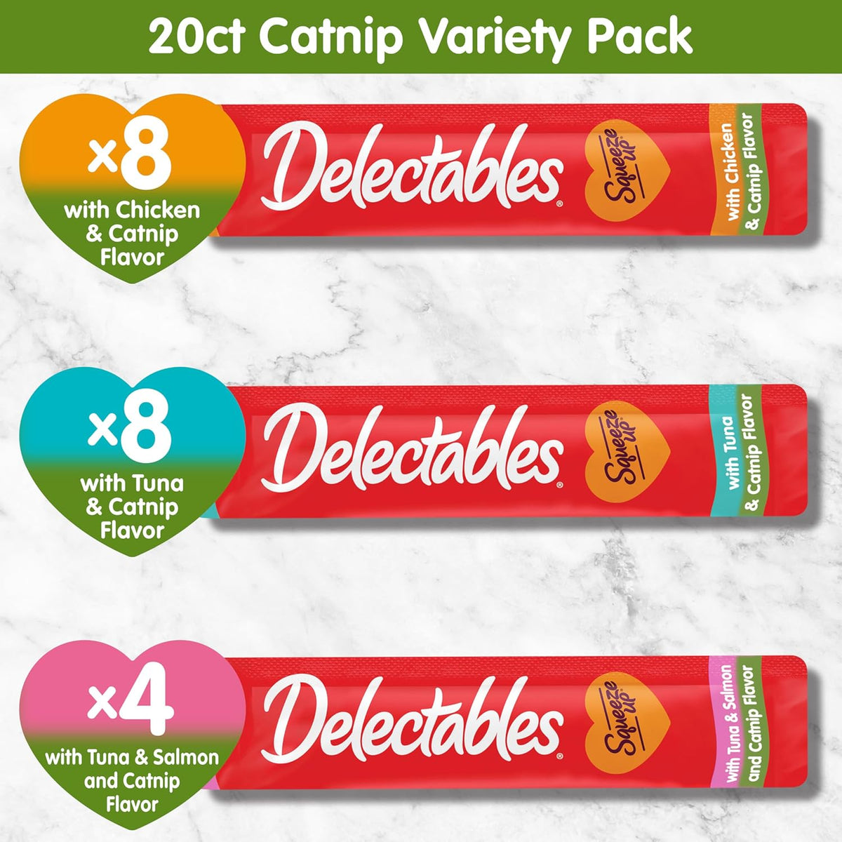 Delectables Squeeze Up Catnip Variety Pack, Creamy Squeezable Puree, Lickable Wet Cat Treats, Grain
