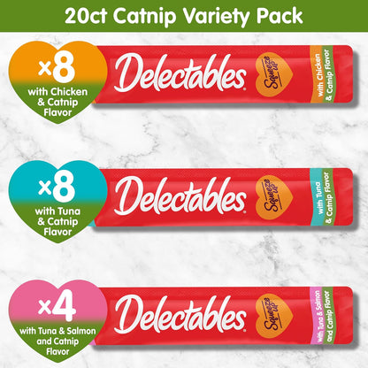 Delectables Squeeze Up Catnip Variety Pack, Creamy Squeezable Puree, Lickable Wet Cat Treats, Grain
