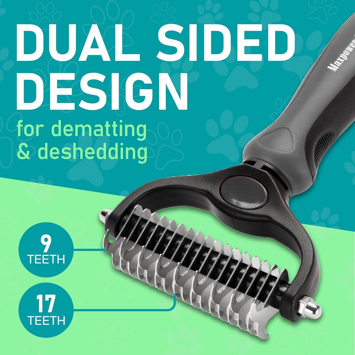 Maxpower Planet Pet Grooming Brush - Double Sided Undercoat Rake for Dogs and Cats, Extra Wide