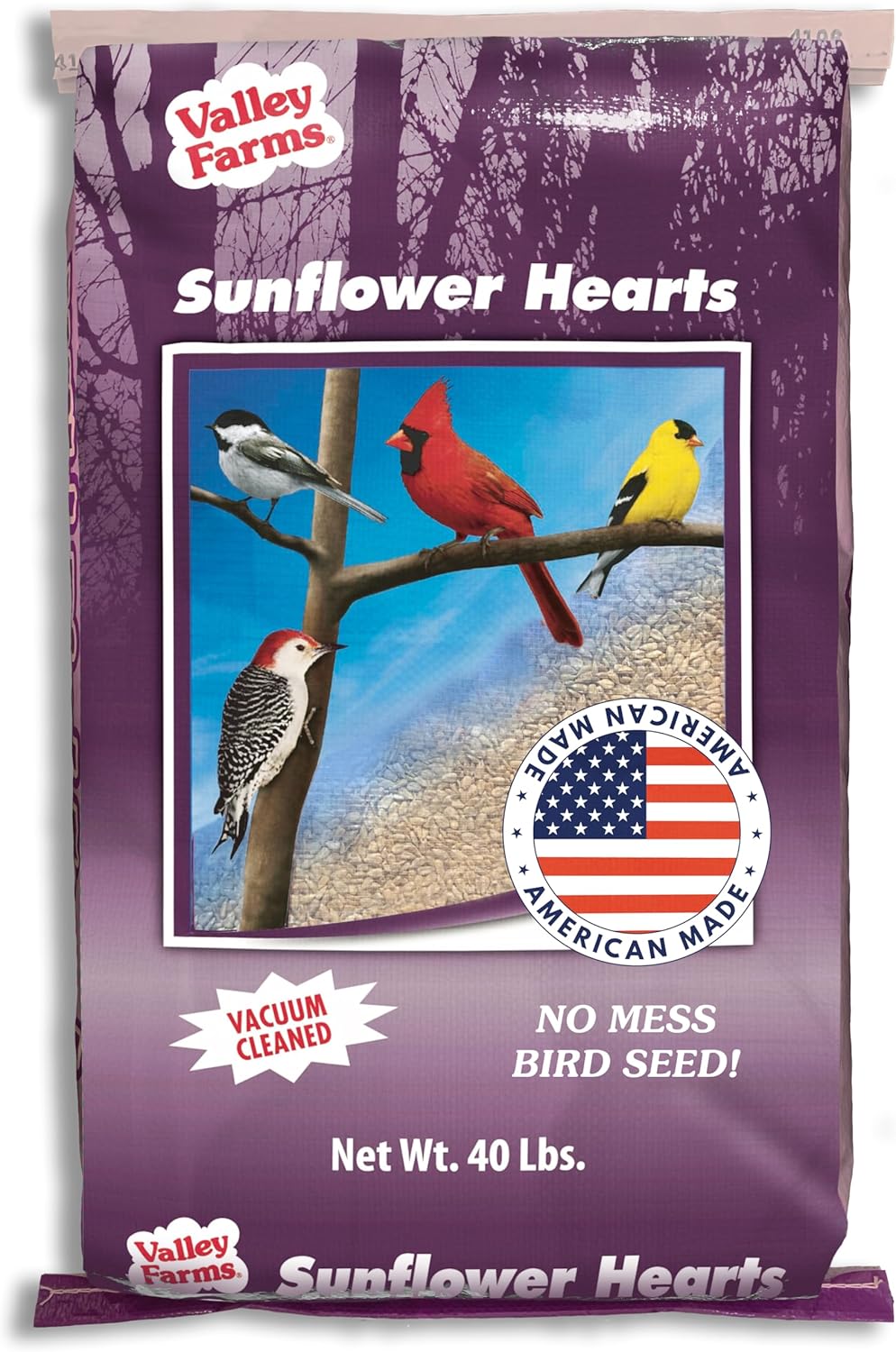 Valley Farms Whole Sunflower Hearts for Birds (40 LB) No Mess Bird Seed for Outside Feeders