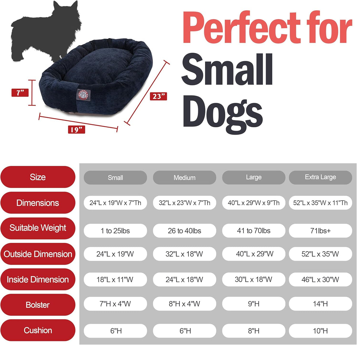 Majestic Pet Villa 24 Inch Shredded Memory Foam Dog Bed for Small Sized Dogs 24x19x7