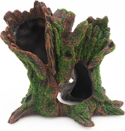 AQUA KT Aquarium Landscape Tree Stump Trunk Hollow Betta Cichlid Cave Rocks for Fish Hiding Tank