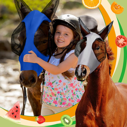 Frienda 4 Pcs Horse Fly Masks with Ears Head Fly Masks for Horses Smooth Elastic UV Protection