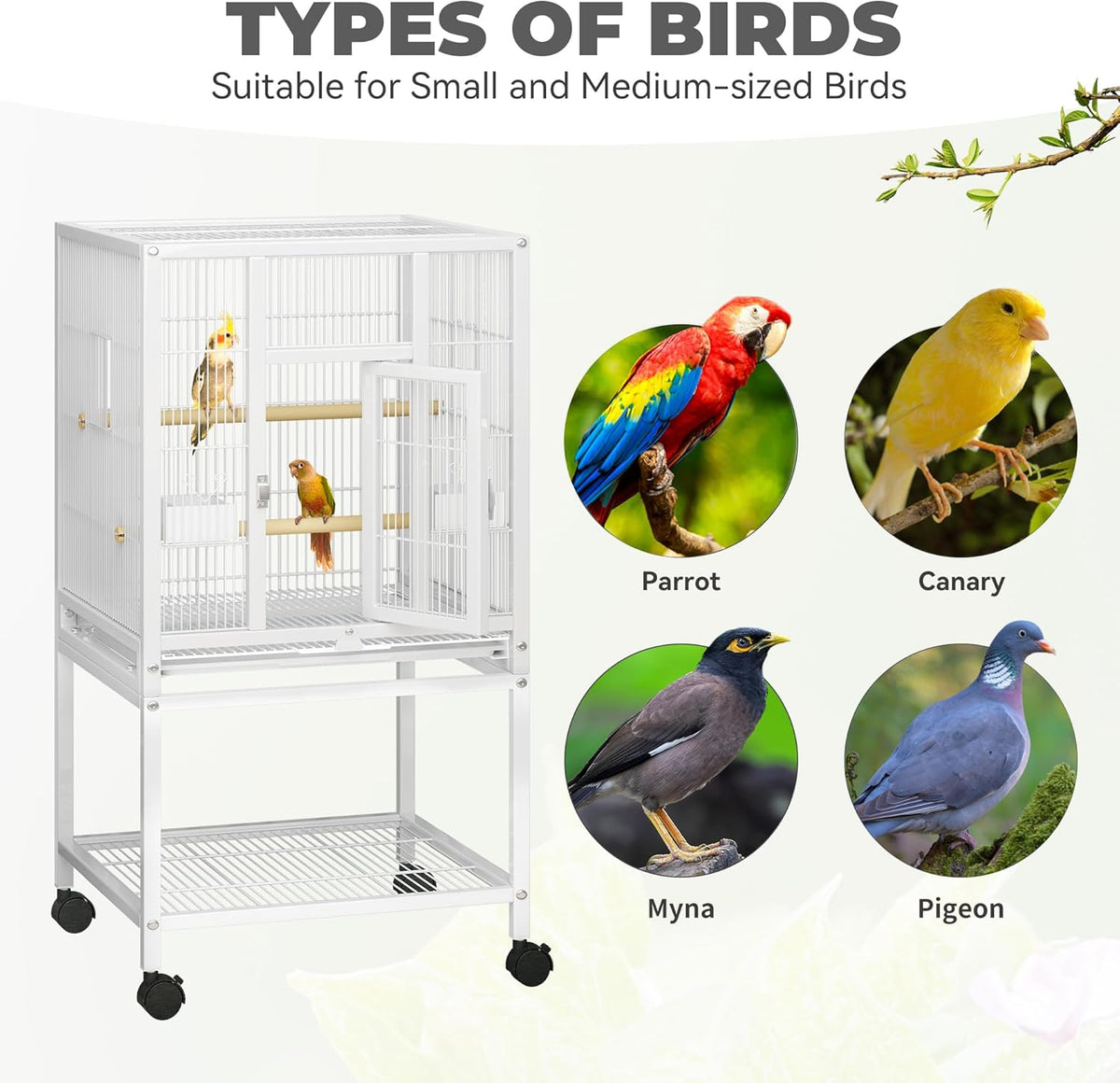 YITAHOME 41 inches Metal Bird Cage for Parakeets: Large Parrot Cages with Tray, Food Boxes, and