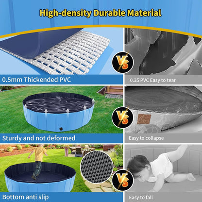 Foldable Dog Pool, 47" x 12" Kiddie Pool with Hard Plastic, Non-Slip Dog Bath Tub for Outdoor