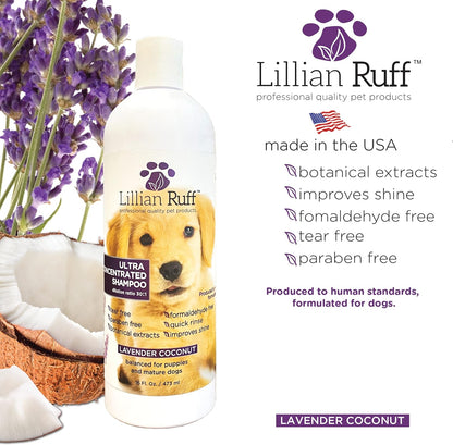 Lillian Ruff High Concentrate Professional Grooming Shampoo for Dogs with Hydrating Essential Oils