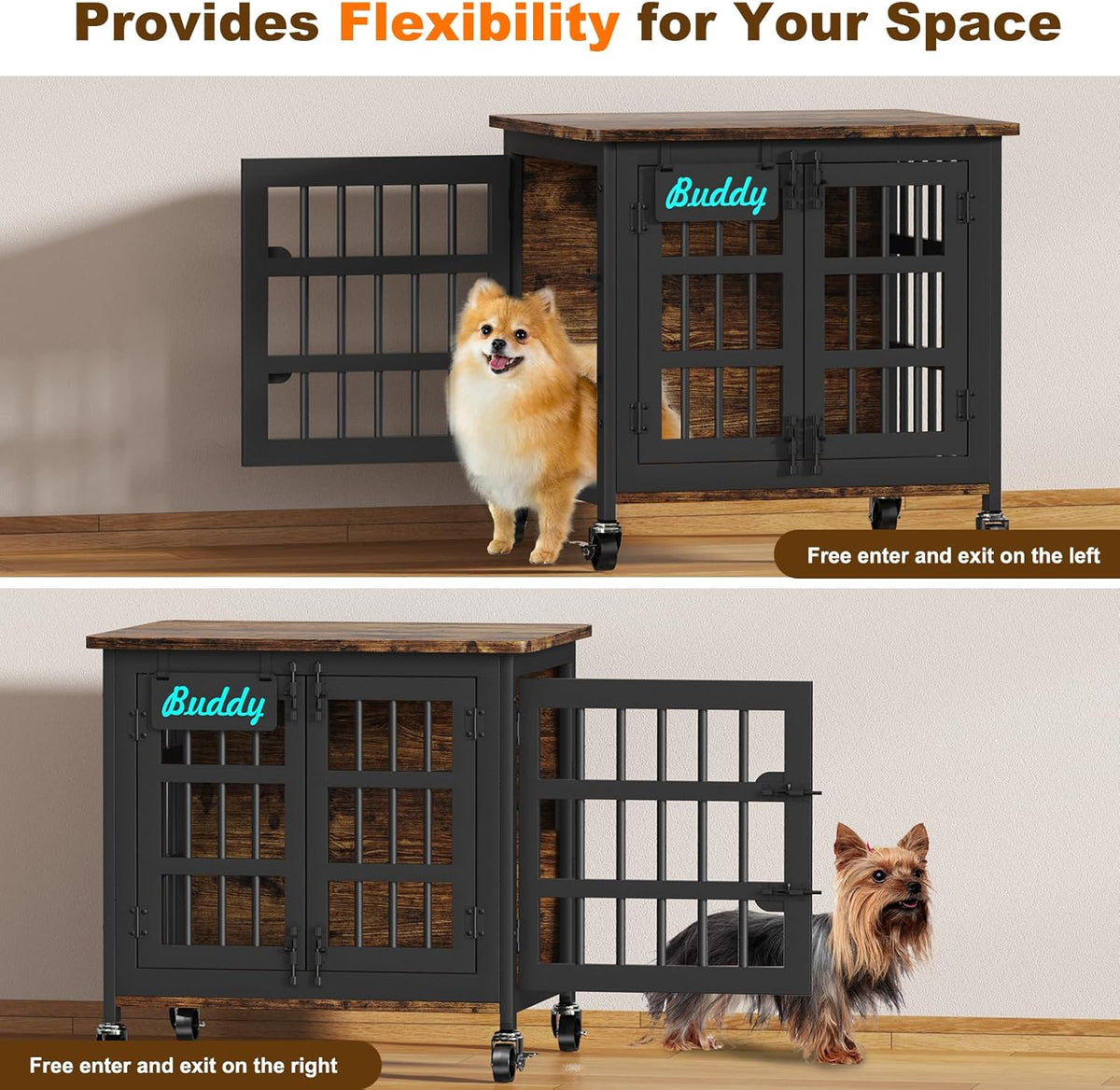 EasyCom Heavy Duty Dog Kennel Indoor with Name Tag, 27" Dog Crate Furniture for Small Dogs