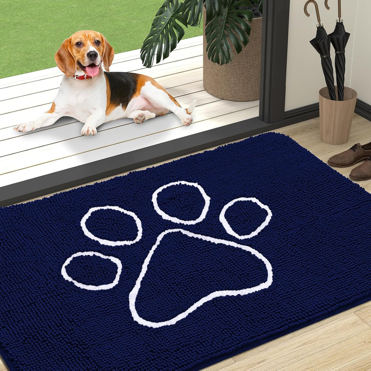 OLANLY Door Mat for Muddy Dog Paws 47x32, Ultra Absorbent Chenille Mud Doormat with Paw Print