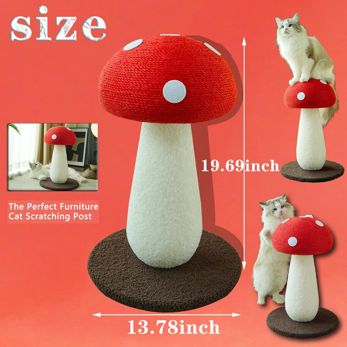 Mushroom Cat Scratcher, Cute Cat Scratching Post, Durable Sisal Rope Cat Scratching Board, Kitten