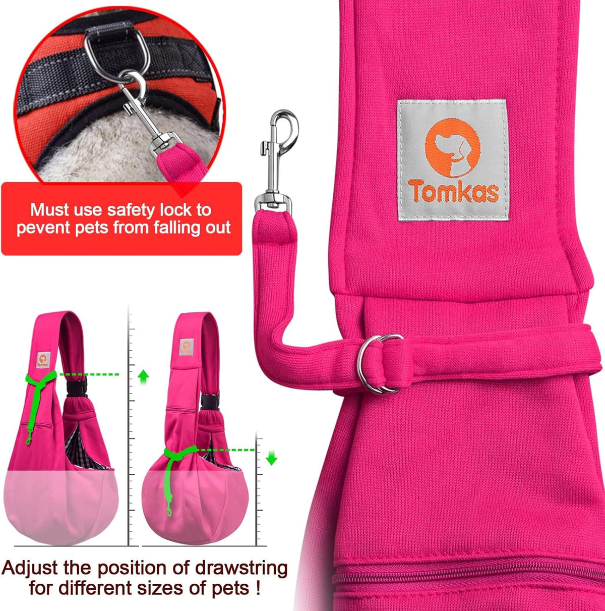 TOMKAS Dog Sling Carrier for Small Dogs Puppy Carrier for Small Dogs (Rose red, Adjustable Strap