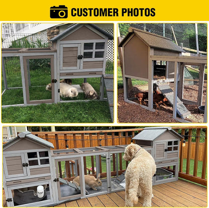 Aivituvin Large Rabbit Hutch Indoor Bunny Cage Outdoor with Run Chicken Coop Guinea Pig House with