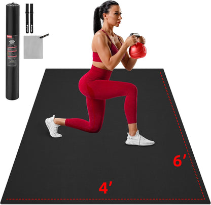 Extra Large Exercise Mat, 10'x6'/9'x6'/8'x6'/7'x5'/6'x4' (8mm/10mm) Thick Workout Mat for Home Gym