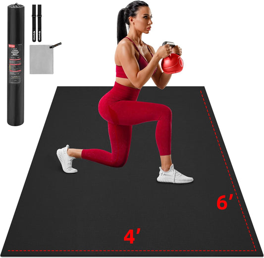 Extra Large Exercise Mat, 10'x6'/9'x6'/8'x6'/7'x5'/6'x4' (8mm/10mm) Thick Workout Mat for Home Gym
