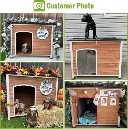 GUTINNEEN Dog House Outdoor Weatherproof with Anti-bite Metal Frame Large Indoor Wooden Dog Kennel