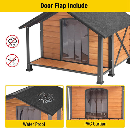Aivituvin Dog House with Anti-Chewing Metal Frame Outdoor Large Wooden Dog Kennel Outside with