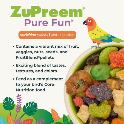 ZuPreem Pure Fun Bird Food, Cockatiel, Lovebird, Quaker, Small Conure, Lorikeet, Seed and Pellet