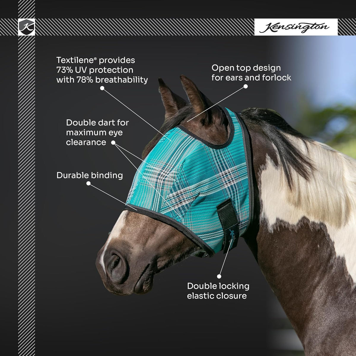 Kensington Fly Mask Web Trim Protects Horses Face and Eyes from Bites and Sun Rays While Allowing