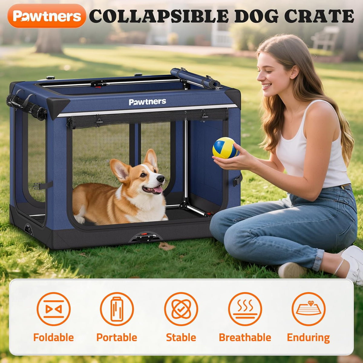 Collapsible Dog Crate: 30 Inch Foldable Soft Sided Dog Crate for Medium Dogs, Portable Dog Travel