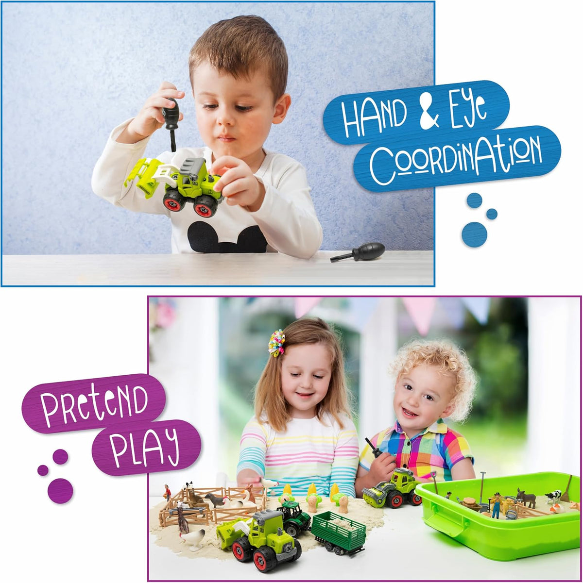 59 PCS Farm Sensory Bin Sandbox with Lid, 2.2 LB Sensory Sand, 40 Toddler Farm Toys, 3 Take Apart