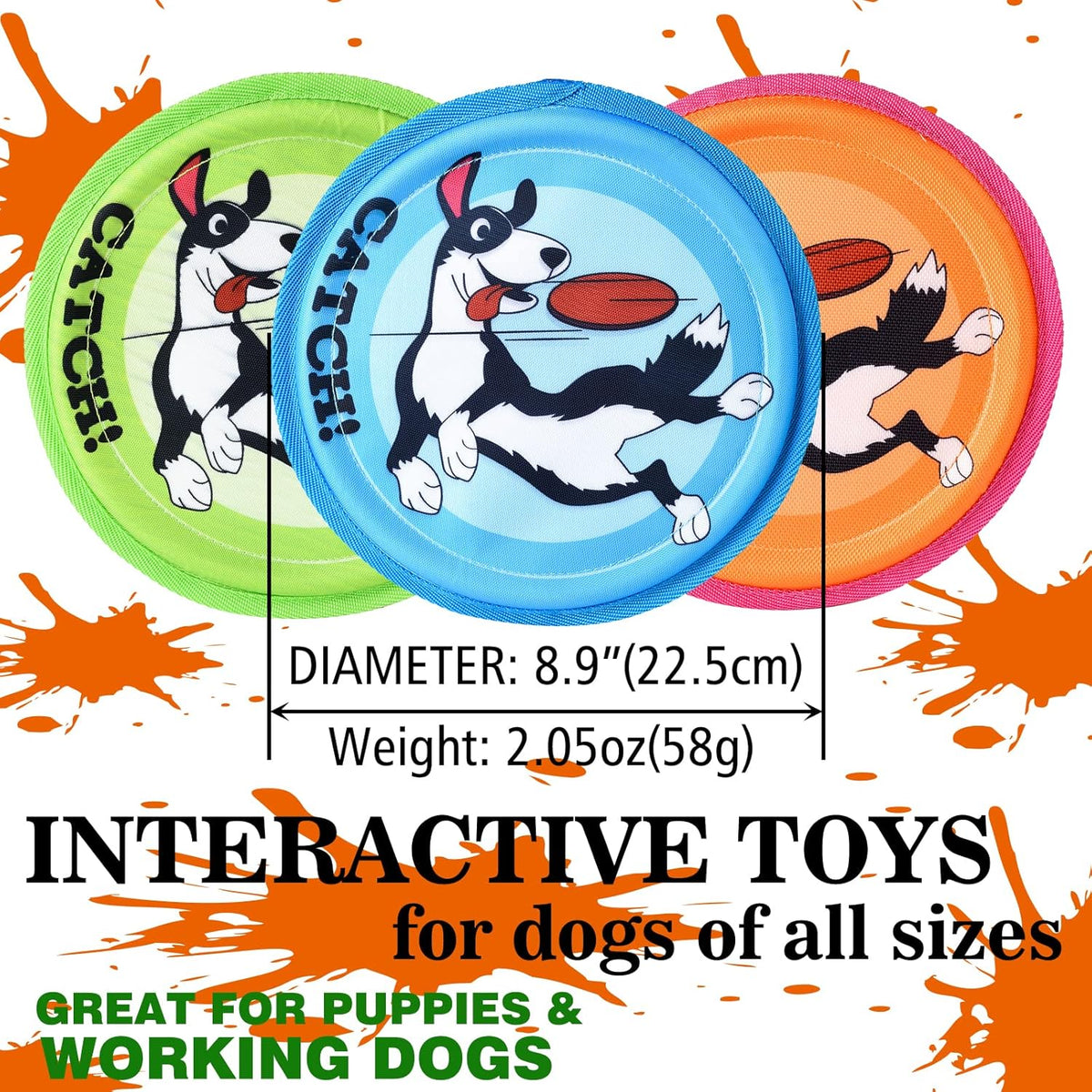 Dog Flying Disc, 3 Pack Dogs Flyer Toys, Lightweight Flying Disc Dog Fetch Toy for Small, Large