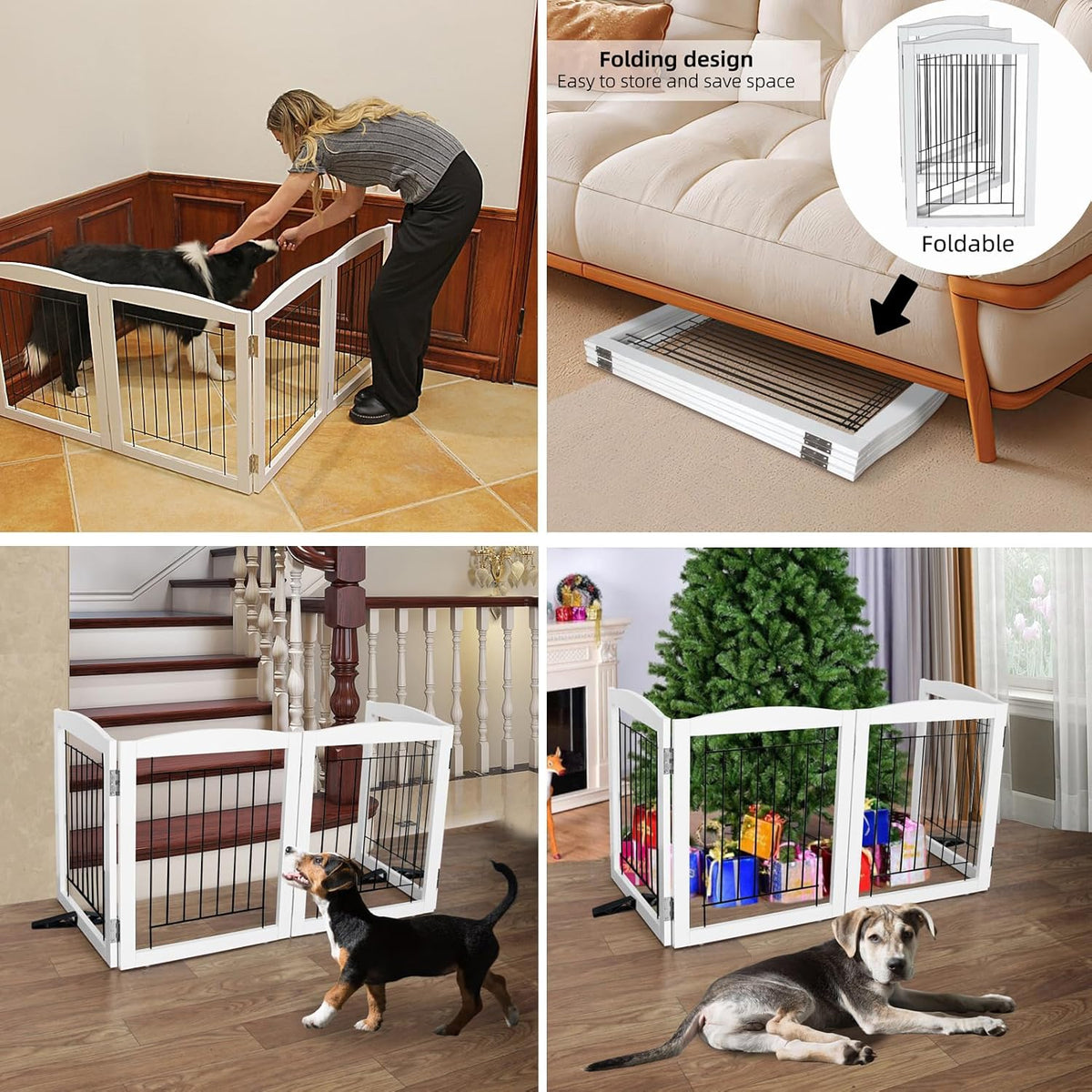 ZJSF Freestanding Dog Fence Indoor, Foldable Dog Gate for Doorways, Stairs or Hallways, Sturdy Wood