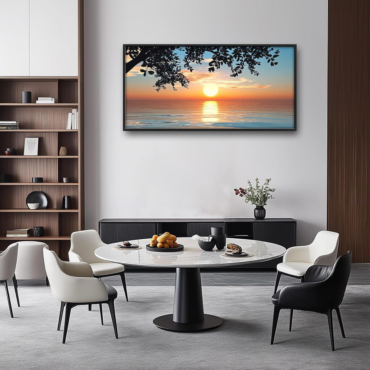 Framed Large Lake Sunset Wall Art, Oversized Natural Landscape Wall Decor for Living Room, Tree