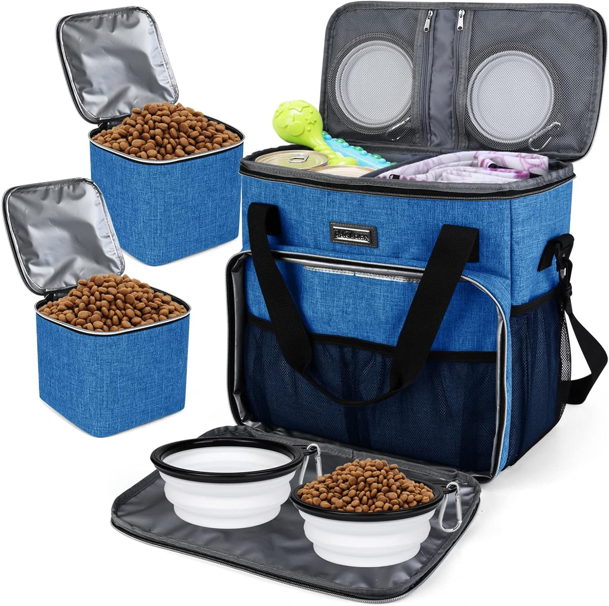 BAGLHER Dog Travel Bag, Pet Travel Bag (ALL Pet Travel Supplies), With 2 Pet Food Containers and 2