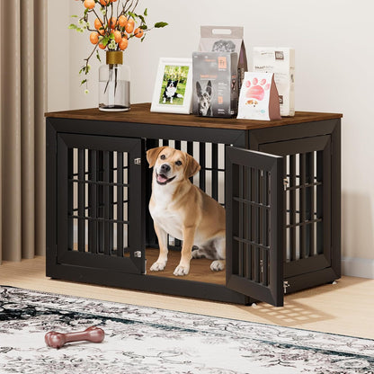 42" Heavy Duty Dog Crate Furniture for Small,Medium and Large Dogs,Rustic Wooden Dog Cage Kennel
