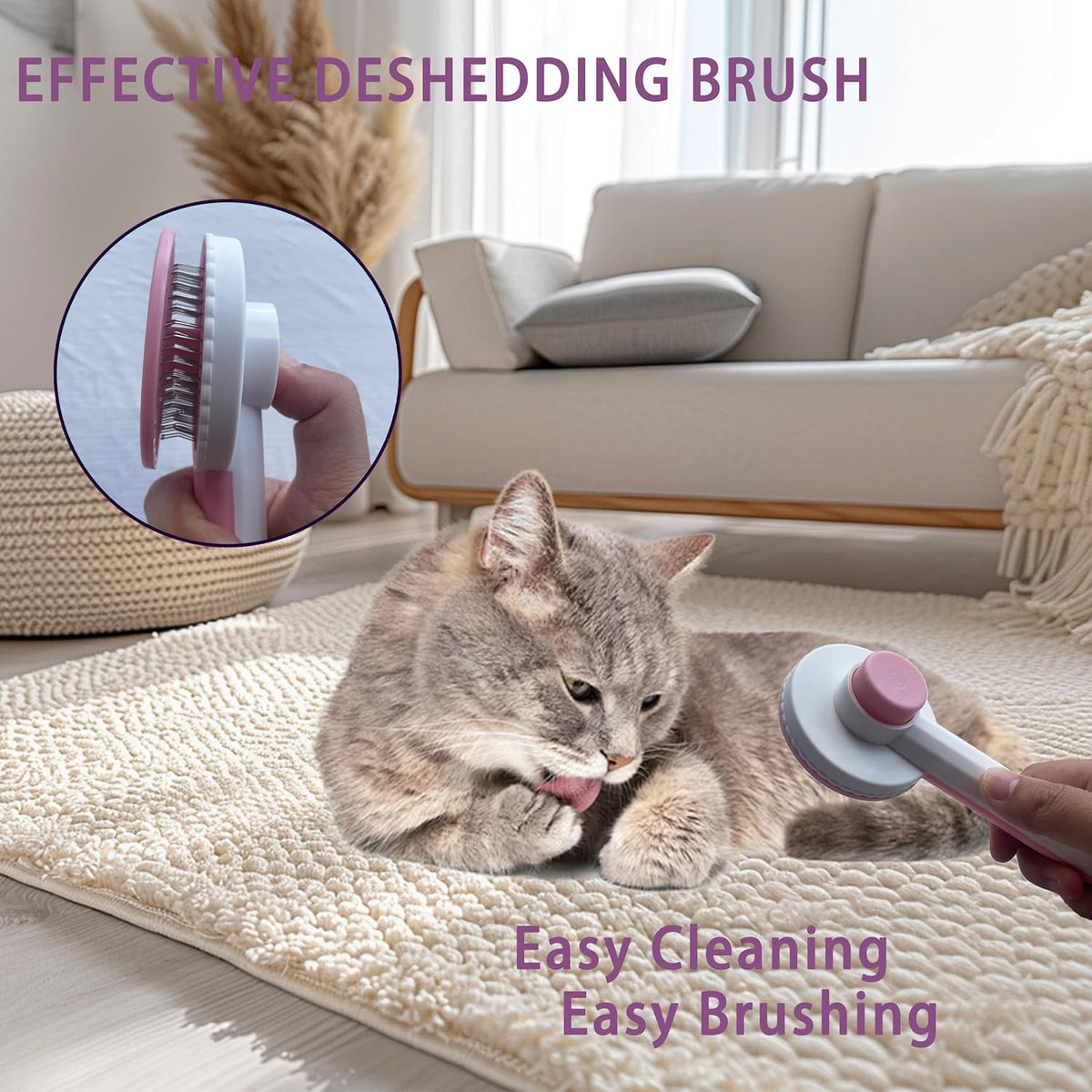 Cat Grooming Brush Kit 6 Tools - Deshedding & Dematting for Long/Short Hair, Self-Cleaning Slicker