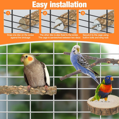 Bird Perch Stand, Pole Standing Natural Wood Bird Perch Set 7PCS Paw Grinding Fork Parrot Cage