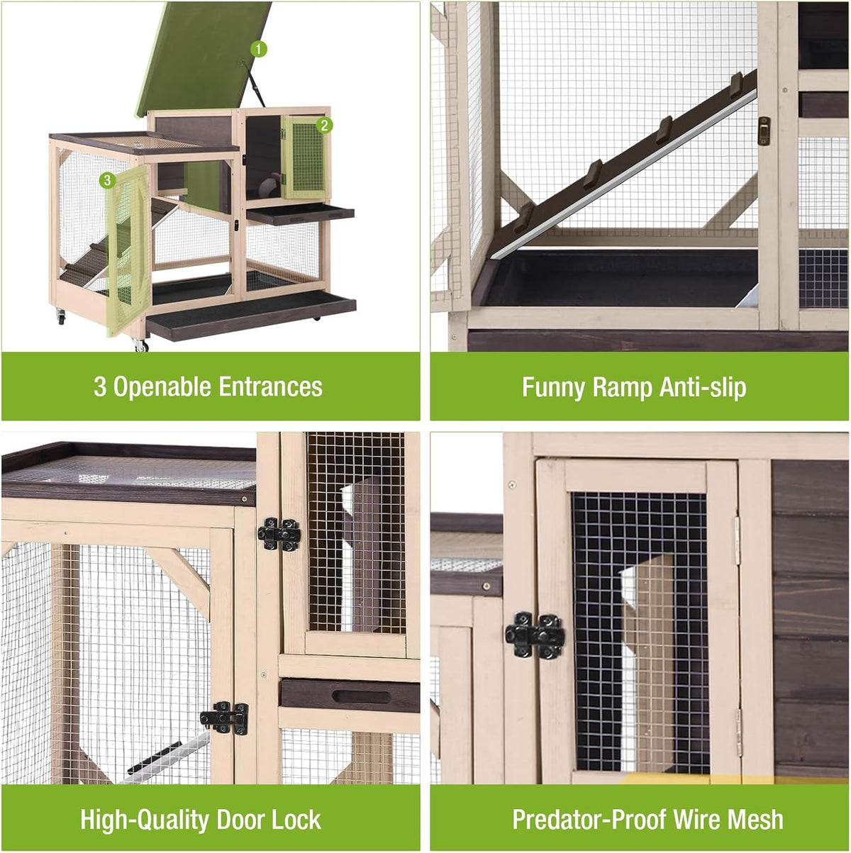GUTINNEEN 2-Story Rabbit Hutch with Chew-Proof Ramp & Pull-Out Trays - Indoor/Outdoor 39.3" Wooden