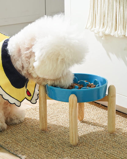 LE TAUCI Ceramic Slow Feeder Dog Bowls for Small and Medium Breed, 1.5 Cups Elevated Dog Bowl for
