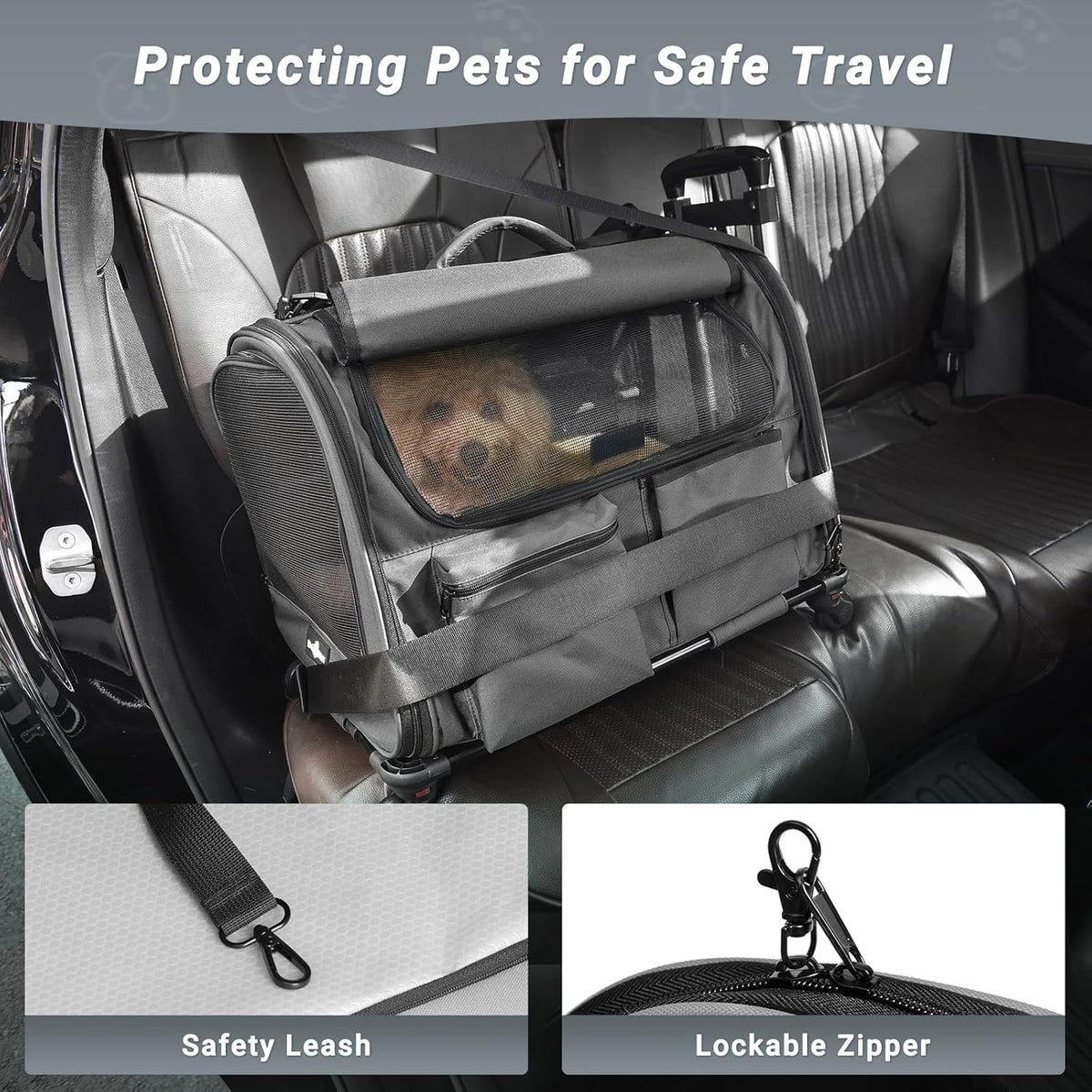 Large Pet Carrier with Wheels, Foldable Rolling Dog Carrier with Wheels and Big Pocket, Cat Rolling