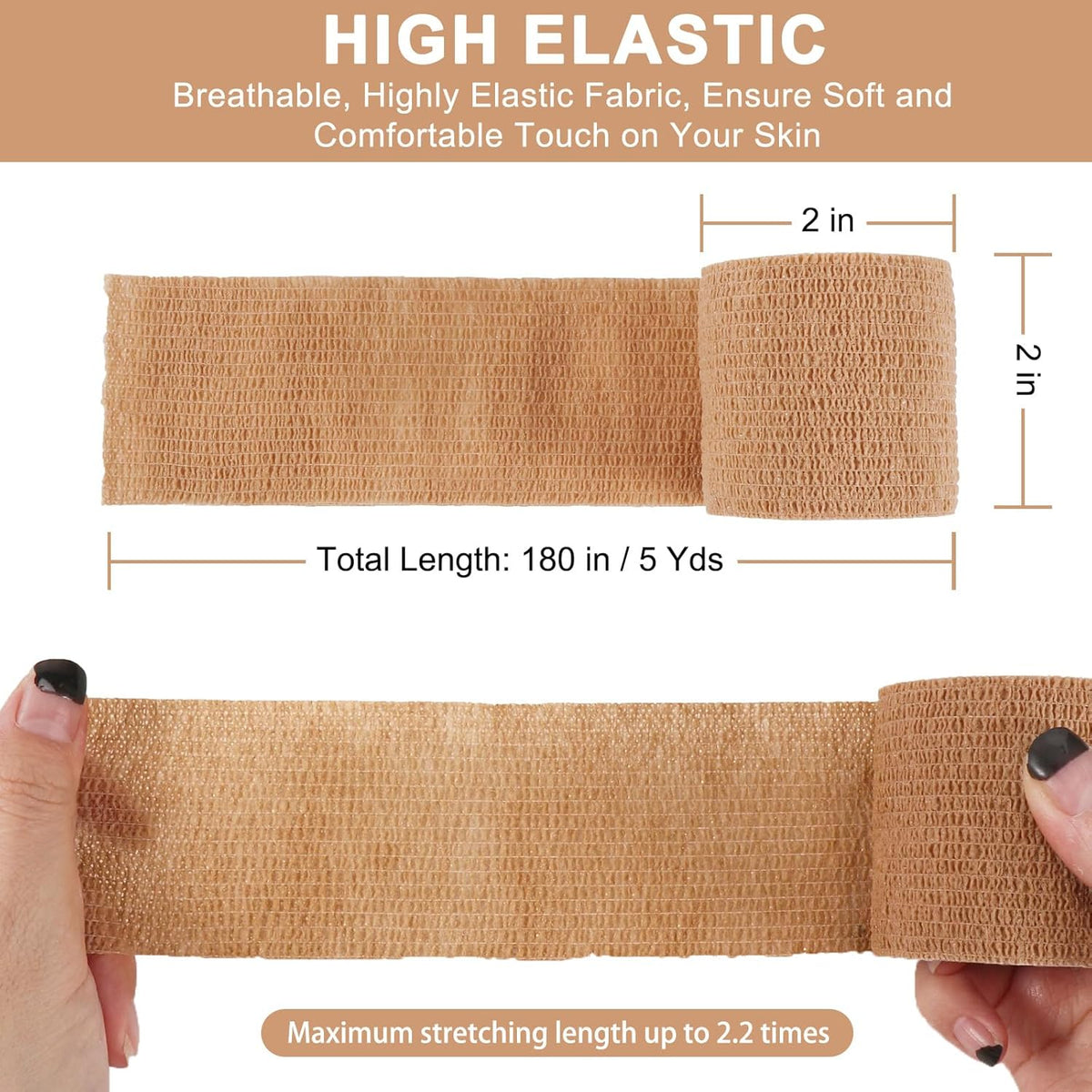 24 Pack Self Adhesive Bandage Wrap, 2” x 5 Yards Cohesive Medical Tape Elastic Grip Tape Sports