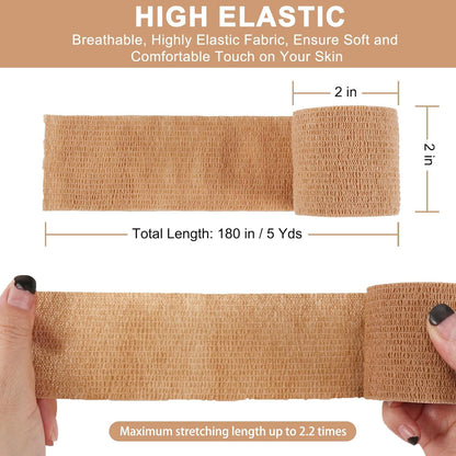 24 Pack Self Adhesive Bandage Wrap, 2” x 5 Yards Cohesive Medical Tape Elastic Grip Tape Sports