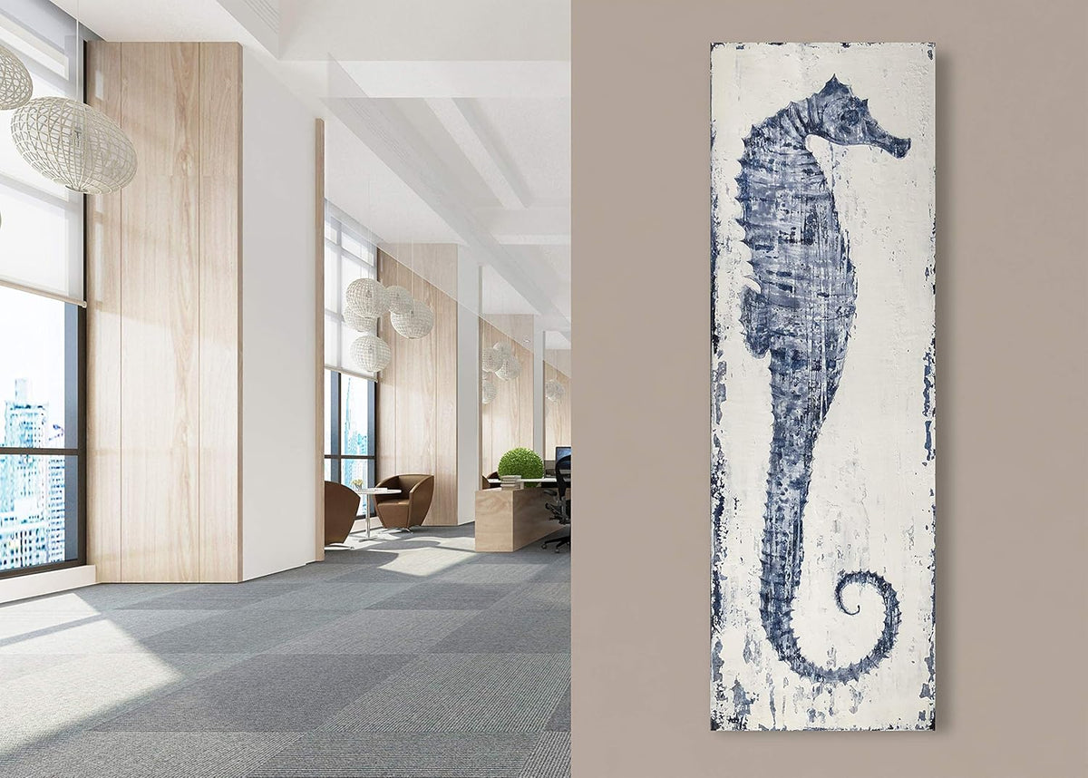 Yihui Arts Seahorse Wall Art Hand Painted Costal Paintings Blue Pictures Canvas Artwork for Living