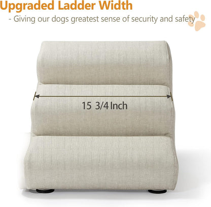 Senneny Imitation Linen Faux Leather Dog Stairs, for Pets up to 150 lbs, Waterproof, Scratch