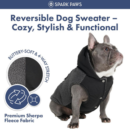 Spark Paws Reversible Dog Sweater, Sherpa Jacket Vest with Warm Fleece Lining, Warm Coat for