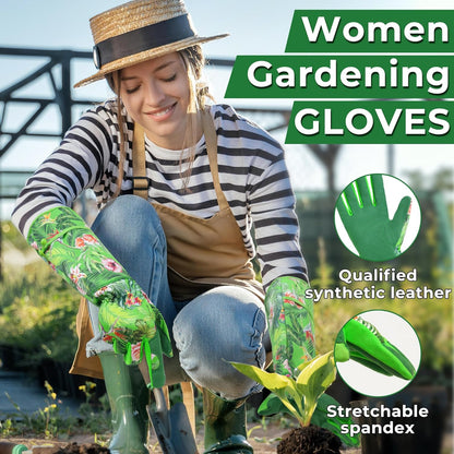 HANDLANDY Women Gardening Gloves, Thorn Proof Breathable Ladies Rose Pruning Long Gauntlet Floral
