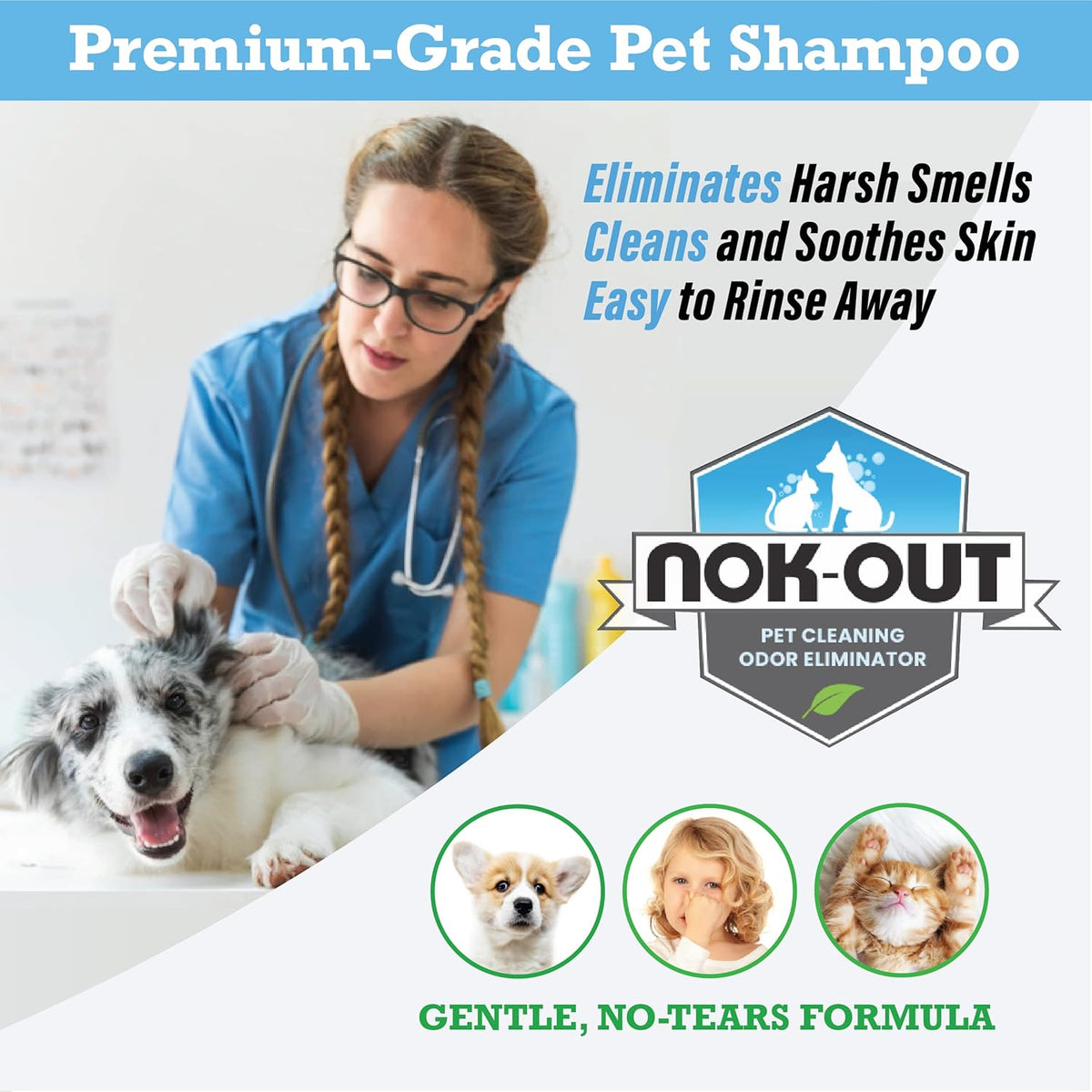 NOK OUT Premium Grade Pet Shampoo for Dogs and Cats, Veterinary Strength and Odor Eliminator