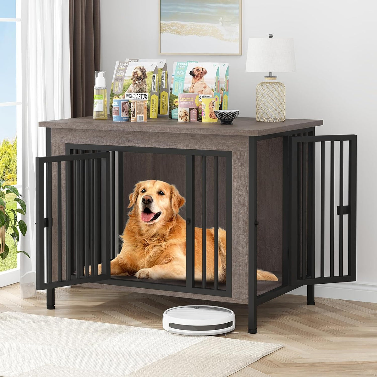 EasyCom 39.96" XL Wooden Large Dog Crate Furniture for Medium and Large Breed, Chew-Resistant Dog