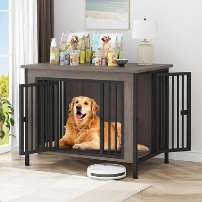 EasyCom 39.96" XL Wooden Large Dog Crate Furniture for Medium and Large Breed, Chew-Resistant Dog