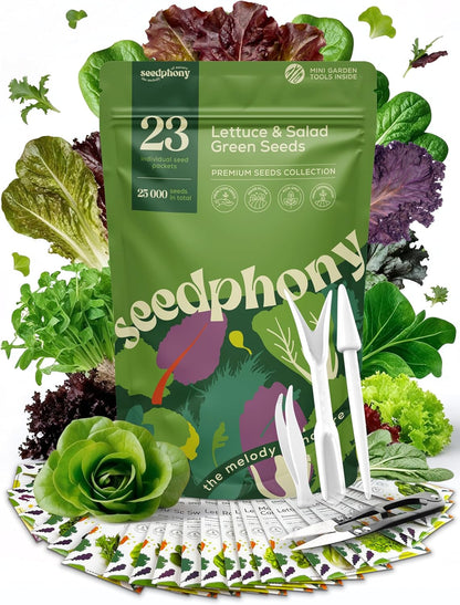23 Lettuce & Salad Greens Seeds Variety Pack - 25,000+ Non-GMO Heirloom Greens Seeds for Planting