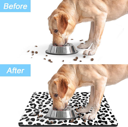 Rnivvi Dog Food Mat, 16" x 24" Leopard Absorbent Dog Cat Bowl Mat for Food and Water, Cute