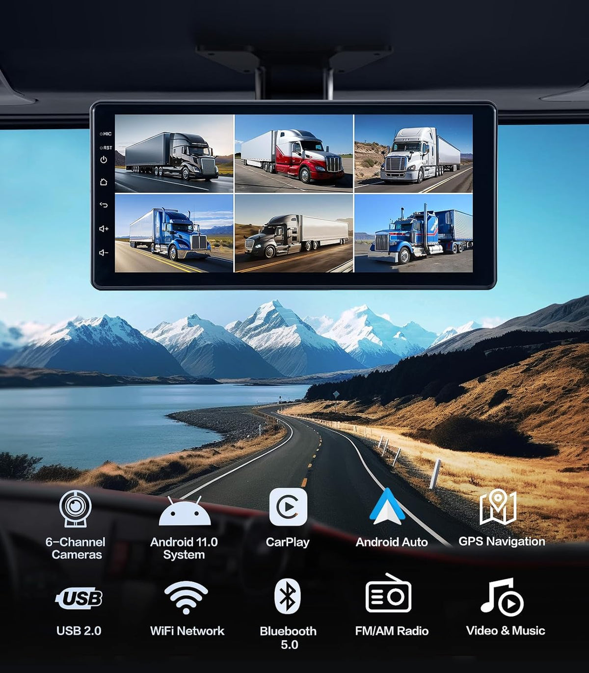 6-Channel Dash Cam 1080P Backup Camera System with 10.33 Inch Touch Parking Monitor,DVR Recording