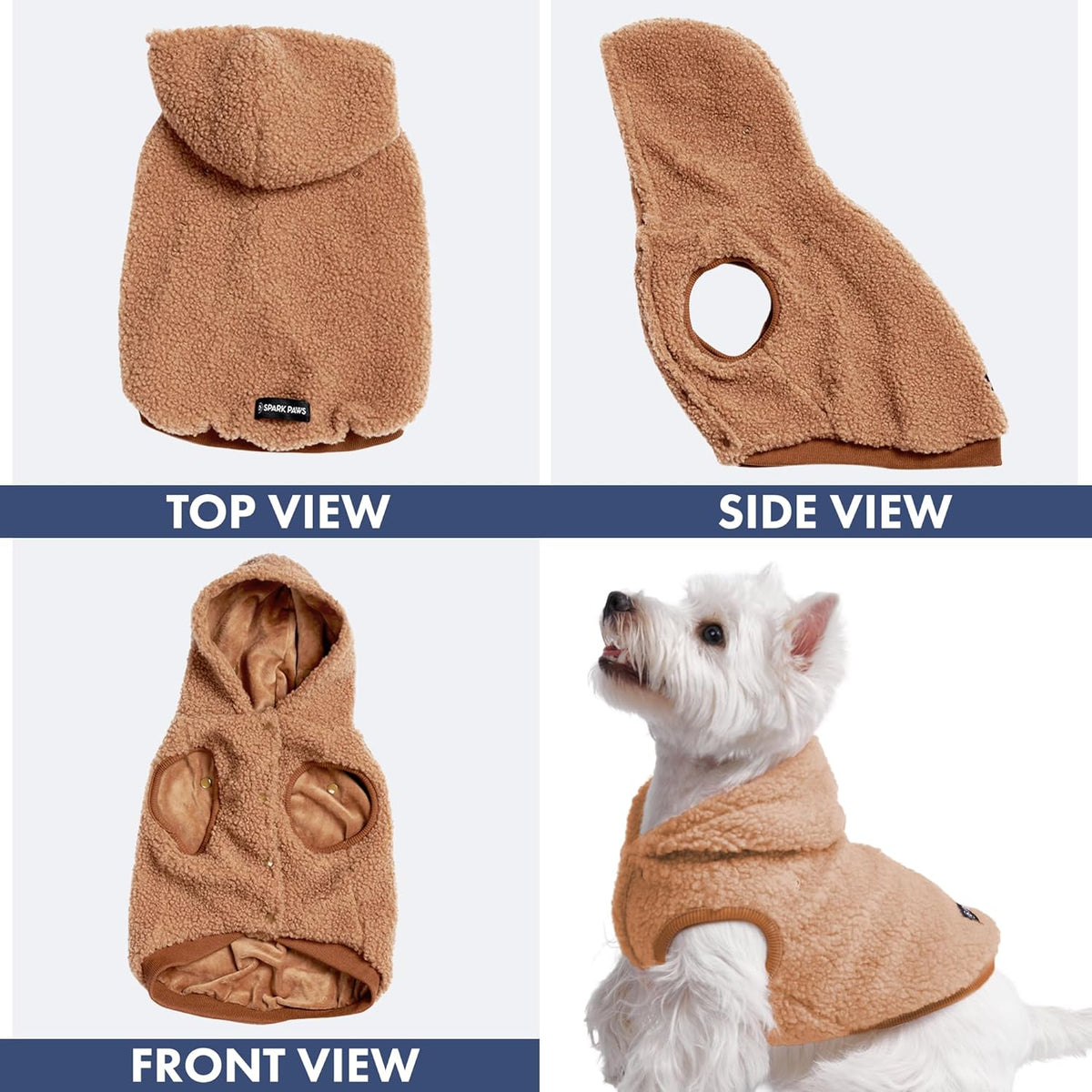Spark Paws Teddy Dog Sweater, Sherpa Jacket Vest with Warm Fleece Lining, Winter Coat Suitable for