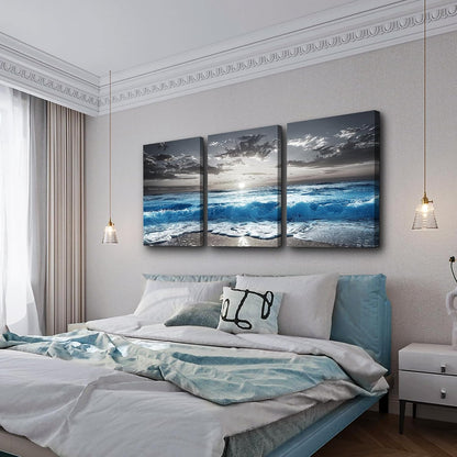 TTHYUEWS Beach Wall Art For Living Room Canvas Wall Decor For Bedroom Office Decorations Blue Sea